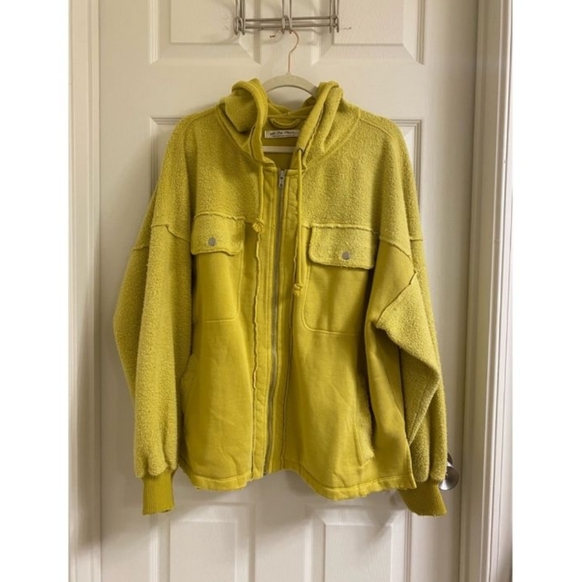 Free People Britney Cardi Hooded Jacket Sweatshirt Zip Front Citron Yellow Green - Picture 8 of 15